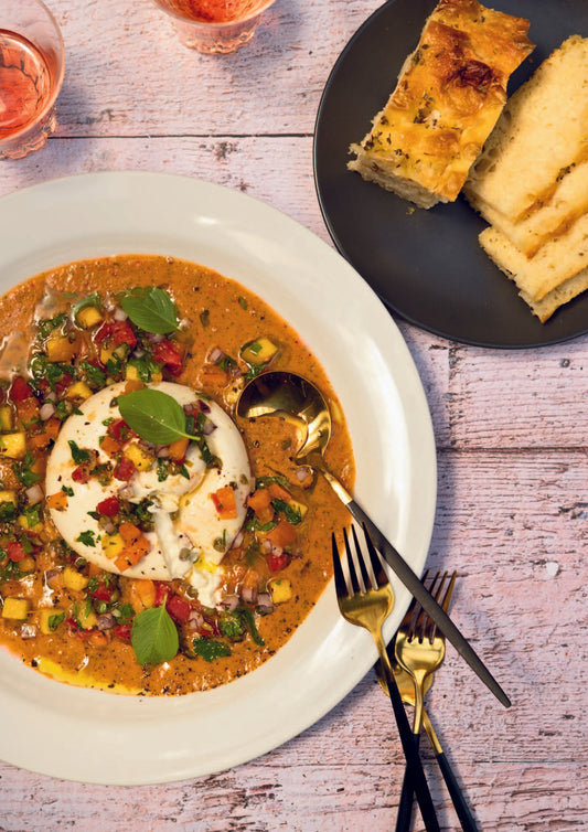 Burrata sauce vierge aux pêches