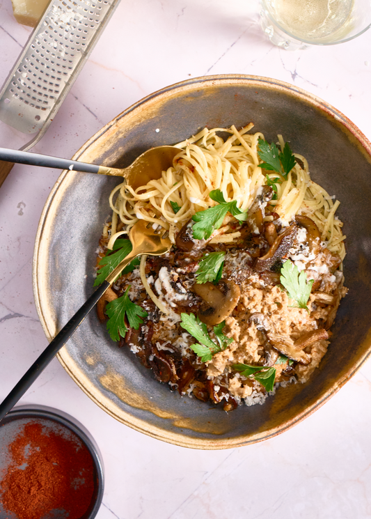 Poêlée de PVT et de champignons à la façon stroganoff