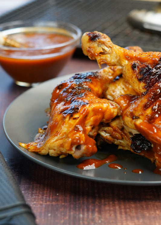 Cuisses de poulet à la bière blonde, glaze barbecue