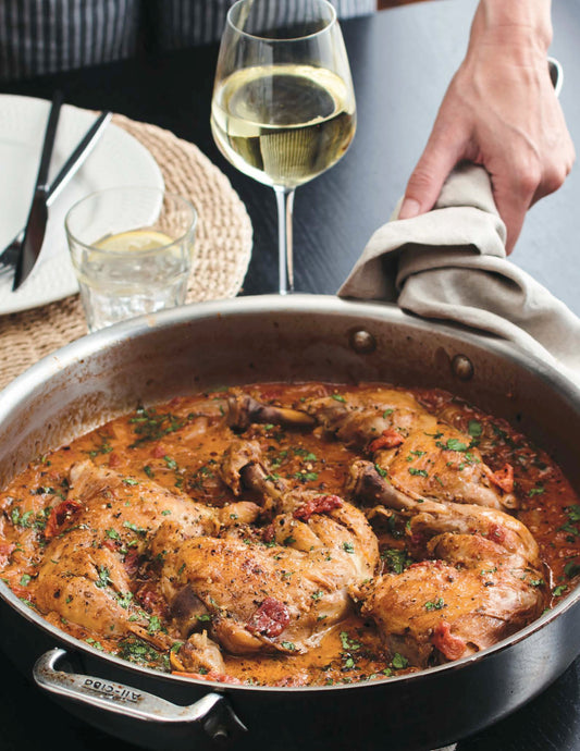 Cuisses de poulets braisées, sauce rosée