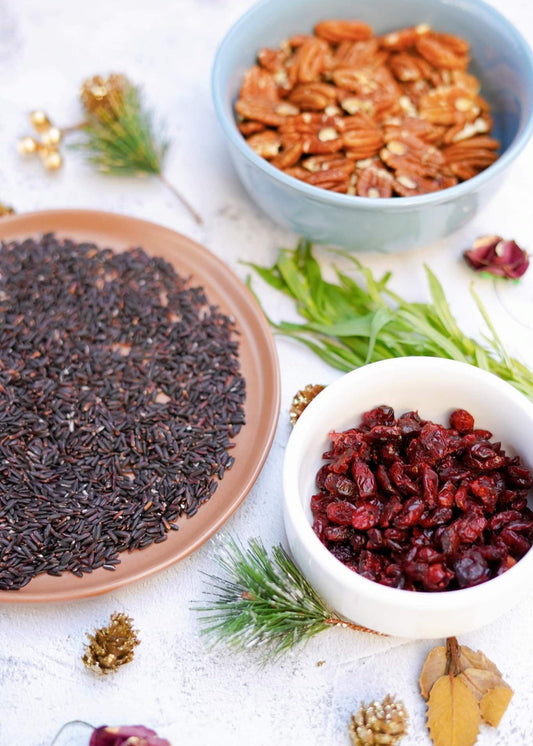 Farce aux canneberges, pacanes et riz sauvage