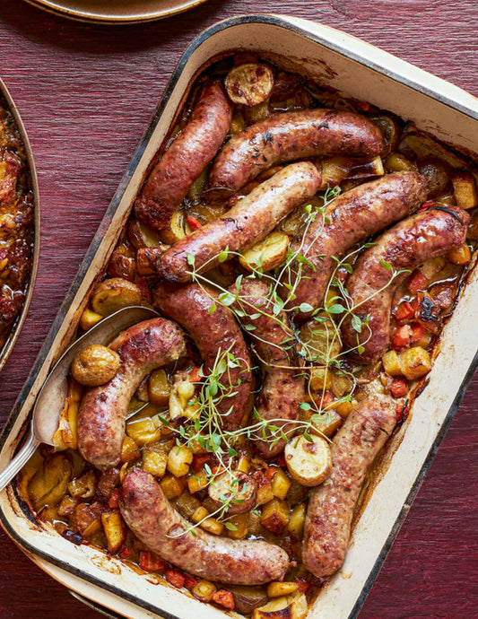Fricassée de saucisses de Toulouse aux légumes d’automne rôtis