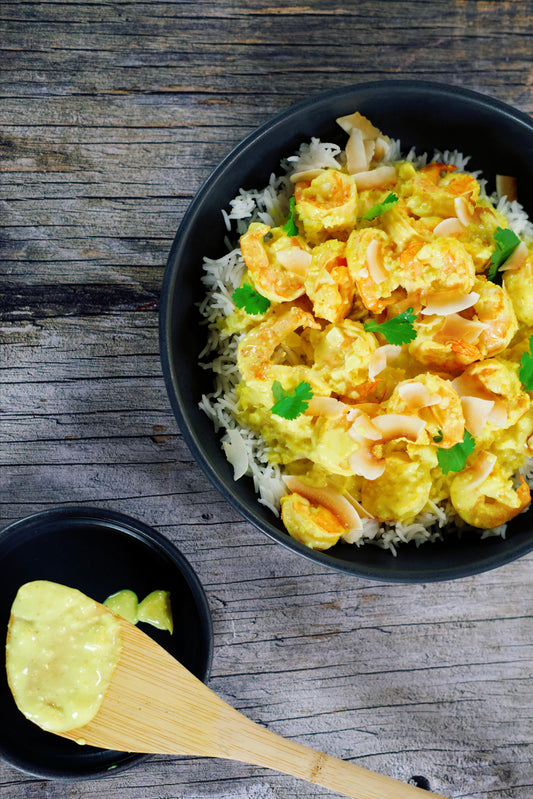 Crevettes korma (curry de crevettes à la noix de coco)