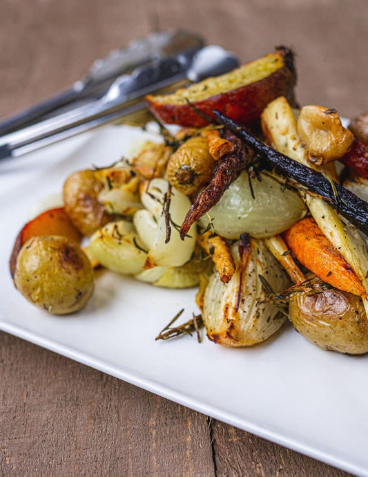 Légumes d’automne rôtis aux herbes et à l’ail confit