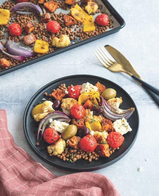 Plaque de lentilles et de légumes grillés