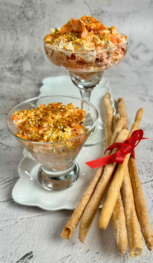 Rillettes de saumon, aneth-fromage et Dukkah