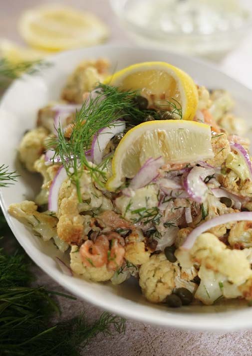 Salade de chou-fleur et saumon fumé, vinaigrette tartare