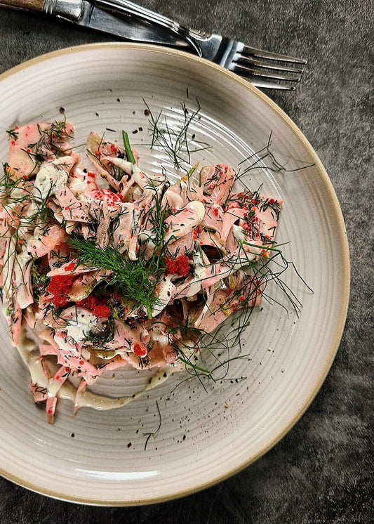 Salade de fenouil, aux crevettes nordiques et aux œufs de lompe
