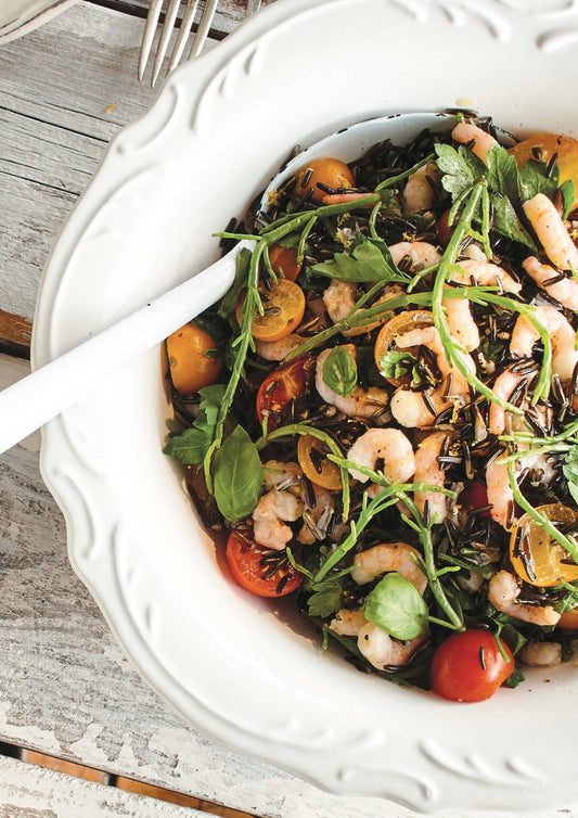 Salade de riz sauvage à la salicorne et aux crevettes nordiques
