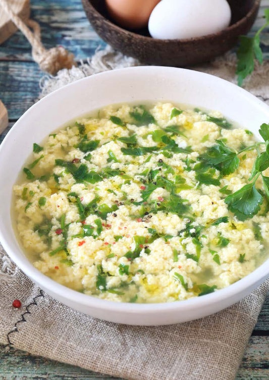 Stracciatella aux poireaux et au pecorino