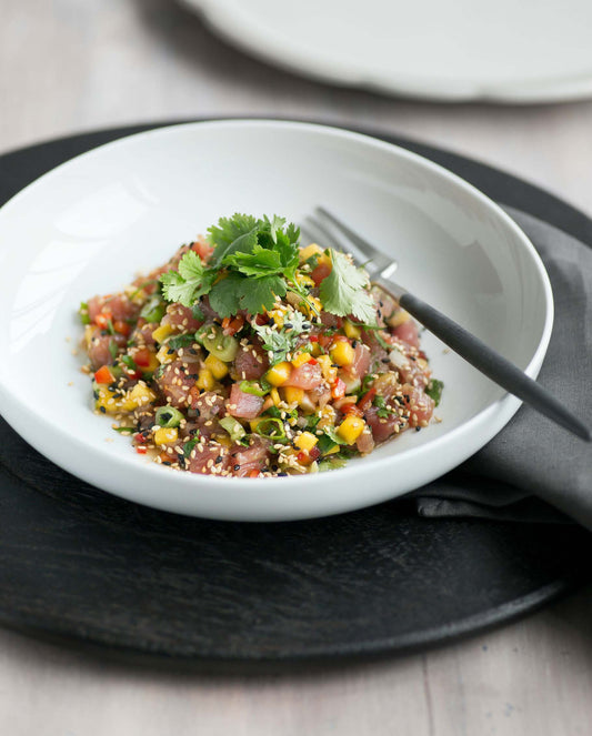 Tartare de thon à queue jaune à la mangue et à la teriyaki relevée