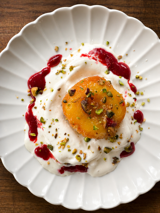 Pêches Melba à la cardamome