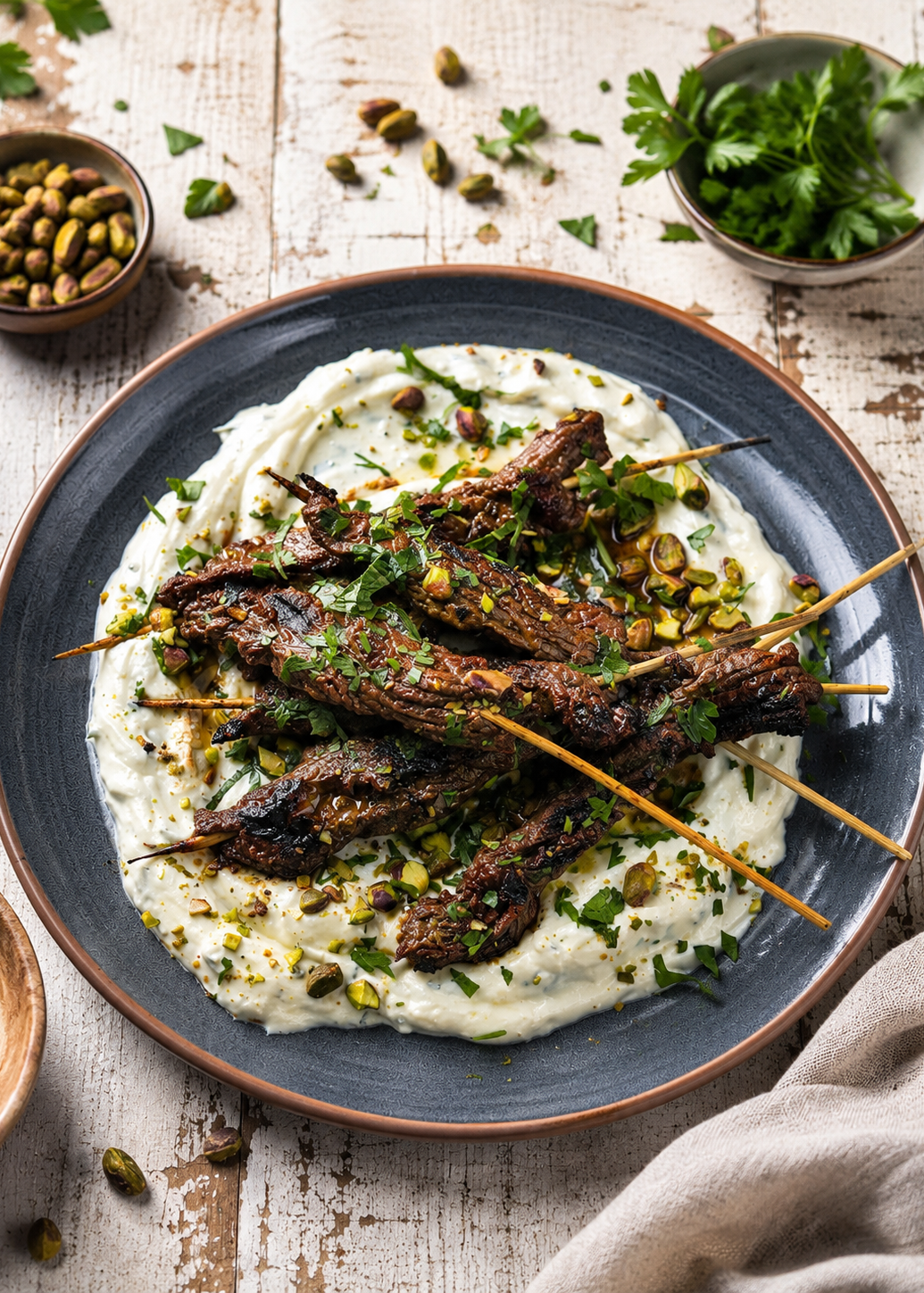 Brochettes de bœuf aux sept épices, oignons rouges et sumac