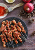 Brochettes de dinde laquée, grenade et pistaches