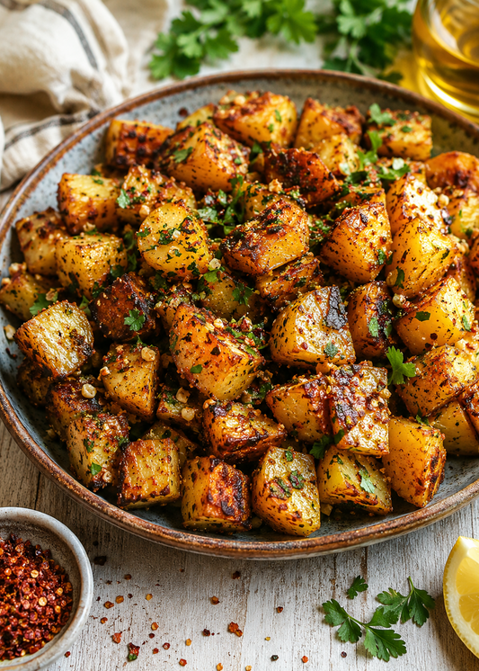 Batata harra bien dorées, ail, coriandre et piment doux