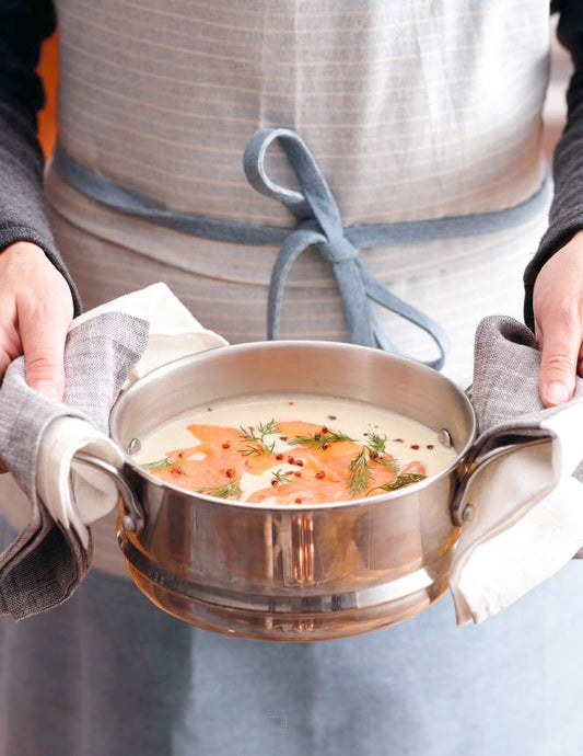 Crémeuse de poireau et de pommes de terre au saumon fumé