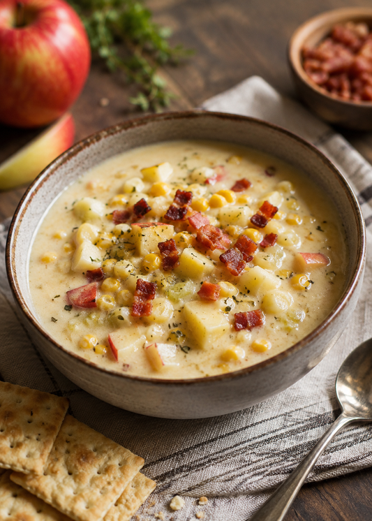 Chowder de maïs- pancetta et pomme