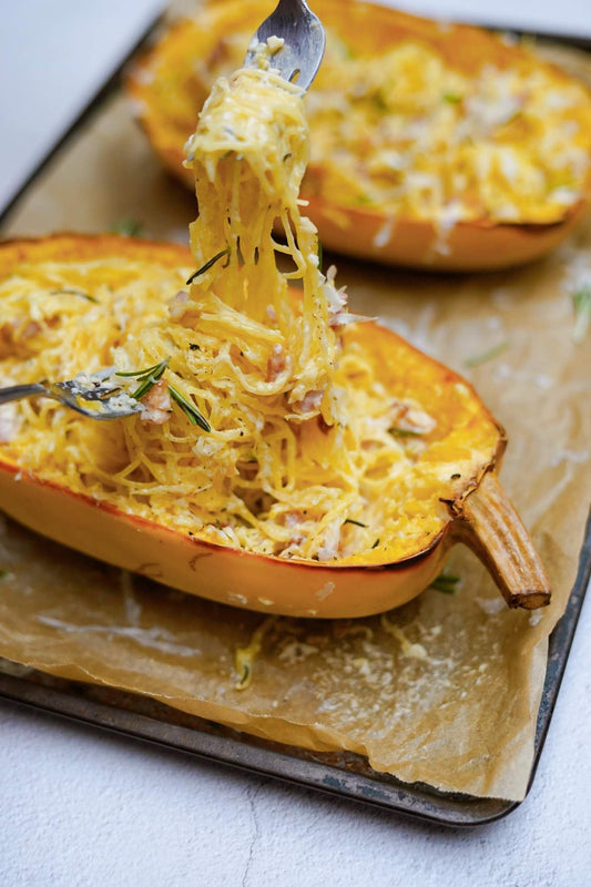 Courge spaghetti à la carbonara