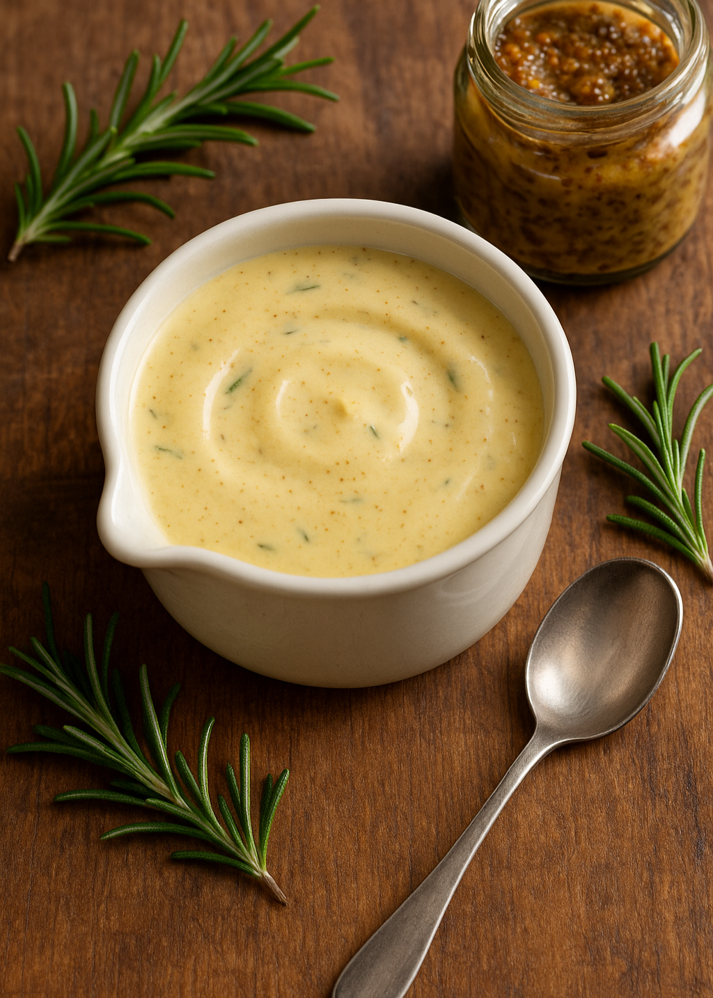 Crémeuse de duo de moutardes au romarin