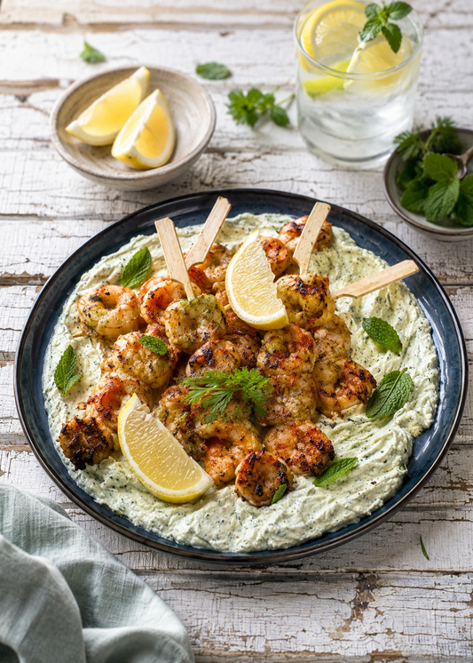 Crevettes grillées à la coriandre, cumin et lime