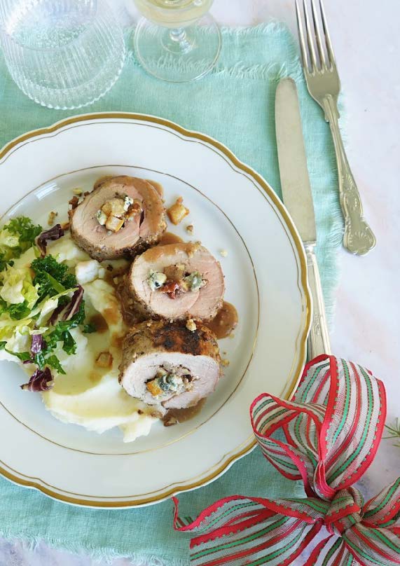 Filet de porc farci aux poires, fromage bleu et pacanes