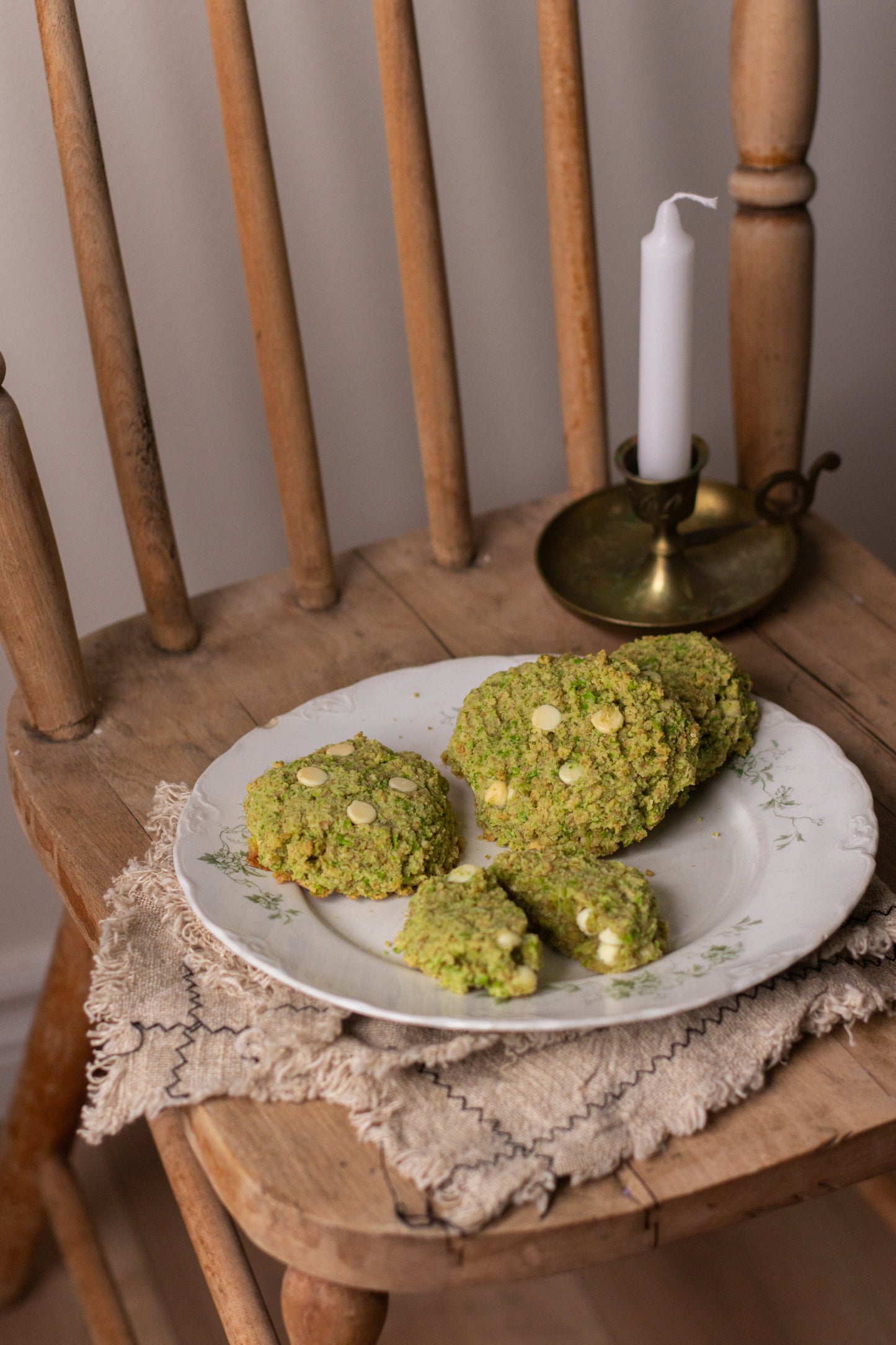 Galettes vertes aux petits pois et au chocolat blanc
