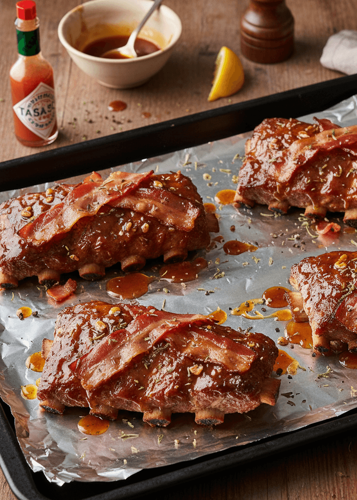 Côtes levées confites au bacon, caramel de cassonade relevé
