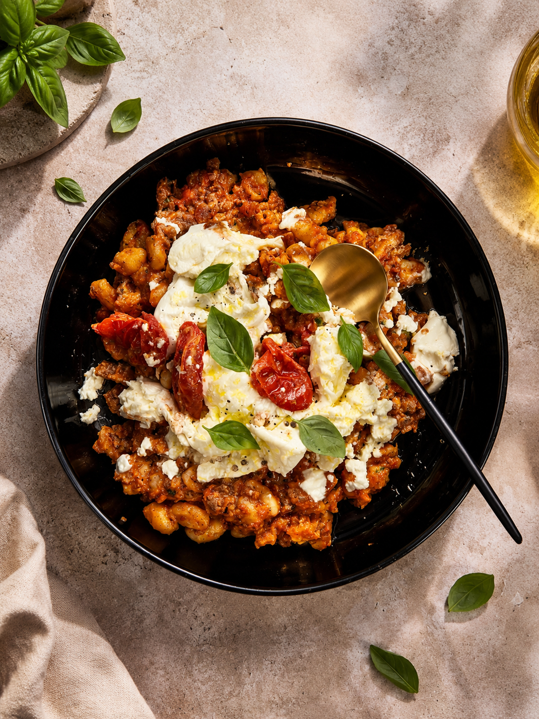 Gnocchis poêlés au beurre de tomate, saucisse italienne et burrata fondante