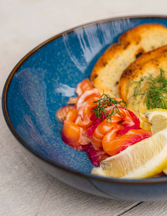 Gravlax de saumon, érable, vodka et betterave rouge