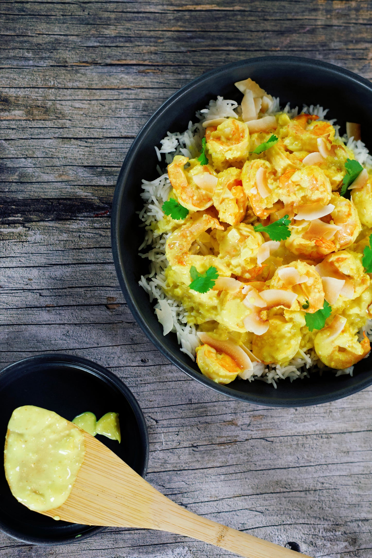 Crevettes korma (curry de crevettes à la noix de coco)