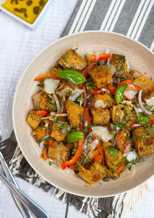 Panzanella aux tomates cerises grillées