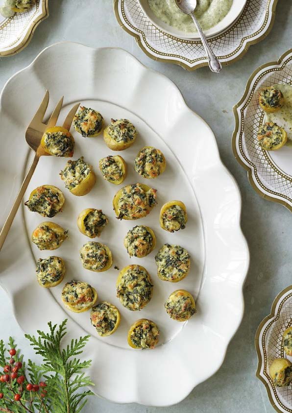 Petites patates au four farcis à la trempette d’épinards et fromage