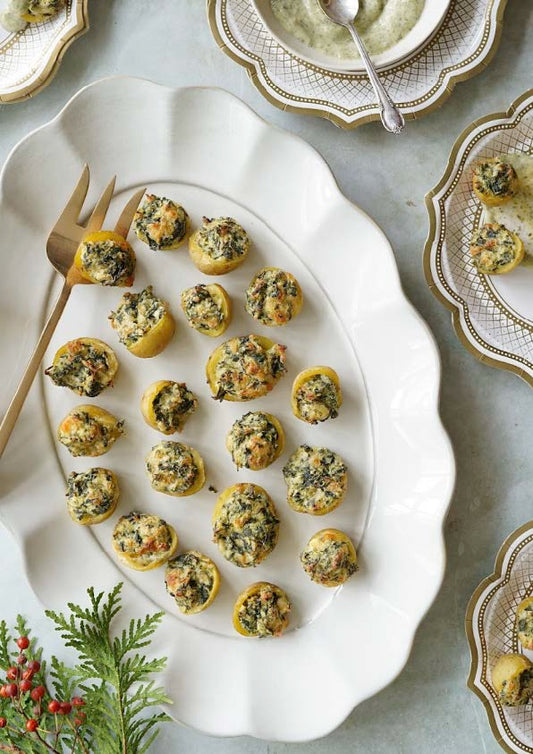 Petites patates au four farcis à la trempette d’épinards et fromage