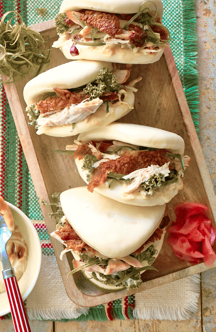 Petits bao de dinde croustillante, gingembre et échalotes