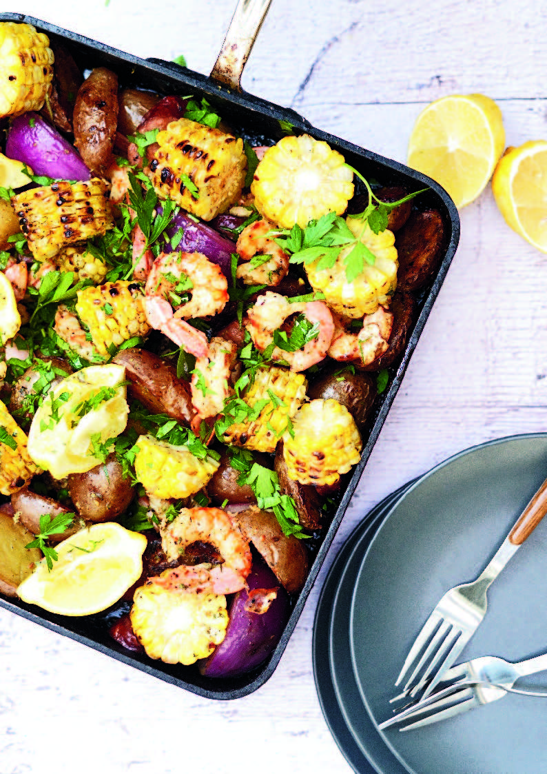 Poêlée de crevettes au chorizo et beurre à l’ail