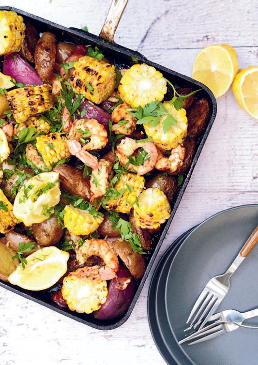 Poêlée de crevettes au chorizo et beurre à l’ail