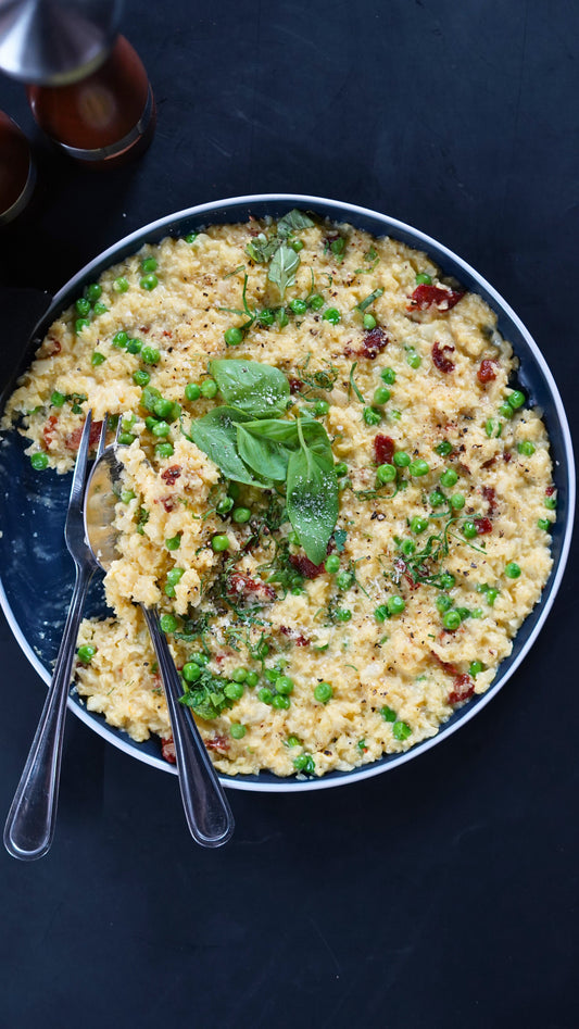 Risotto de choux fleur à la milanaise et aux lardons