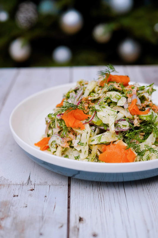 Salade de fenouil et saumon fumé, vinaigrette à l’orange