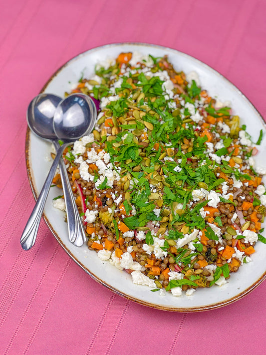 Salade de lentilles vertes du puy et de légumes grillés