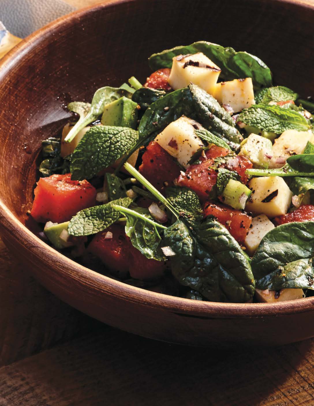 Salade de melon grillé et d’épinards