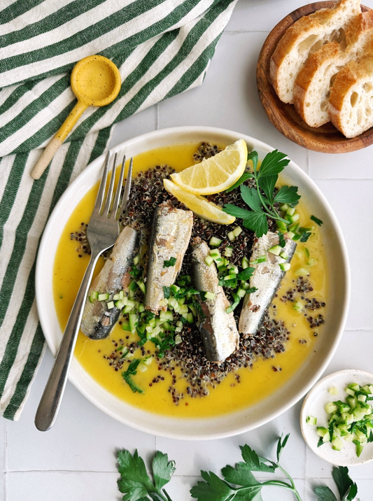 Sardines, quinoa & ladolemono
