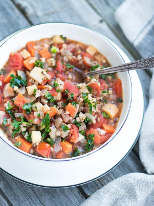 Soupe-ragoût lentilles, sarrasin et kale