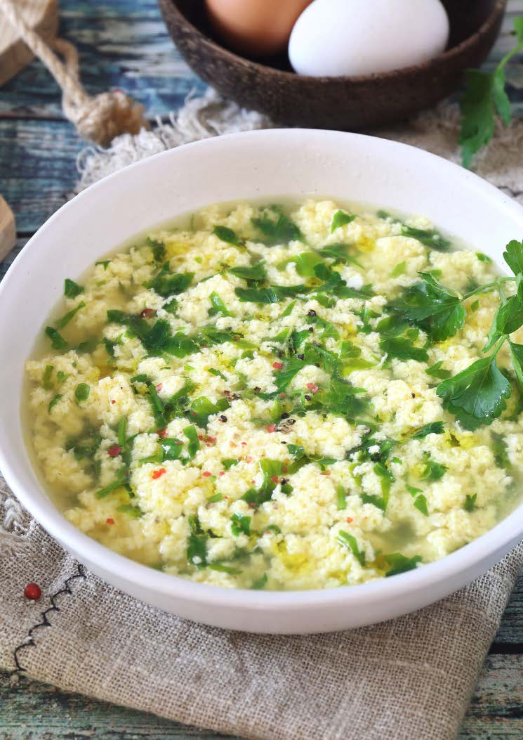 Stracciatella aux poireaux et au pecorino