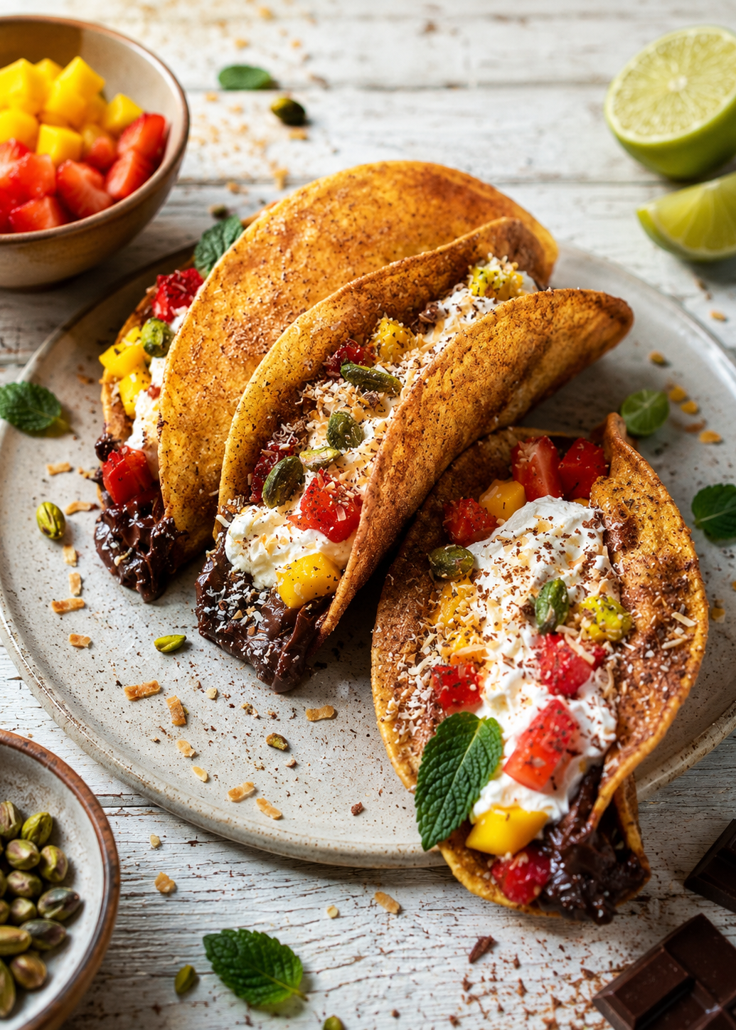 Tacos dessert au chocolat râpé, épicé et fondu