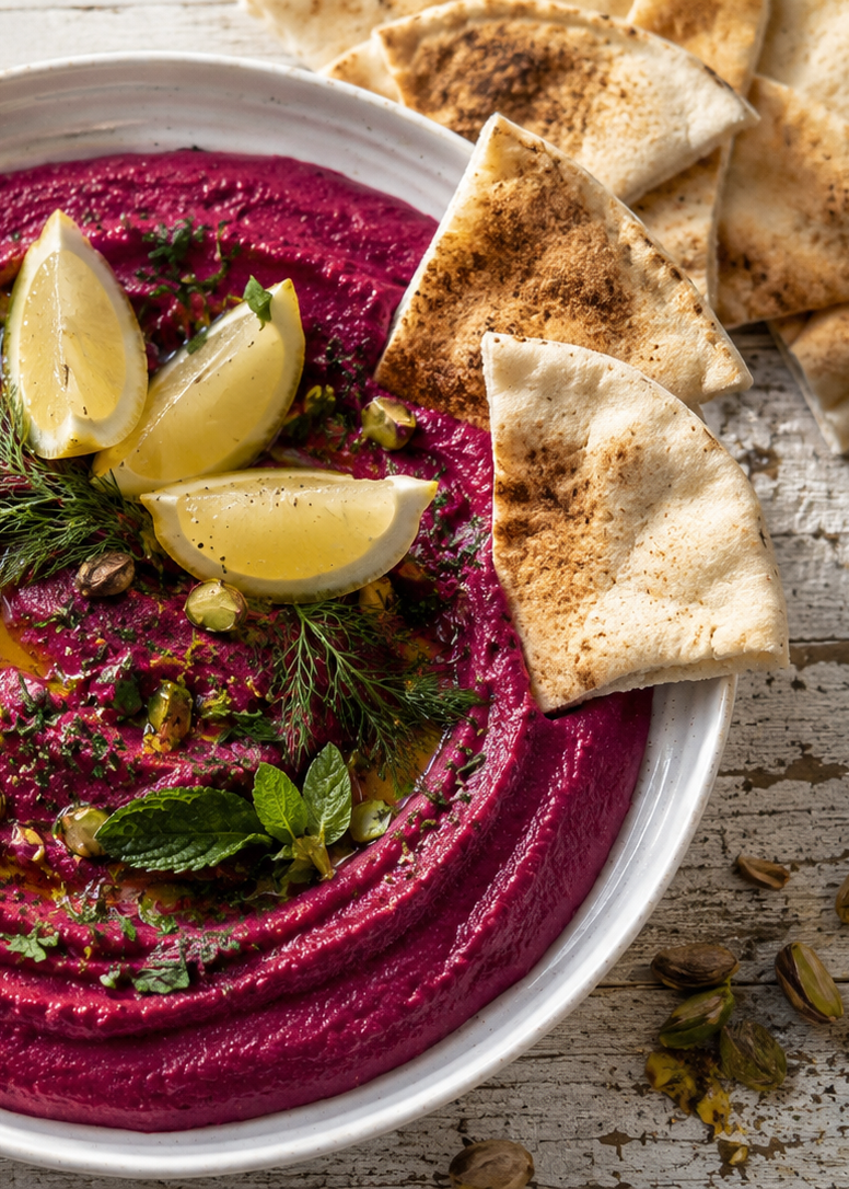 Trempette de betteraves rôties, labneh et cumin