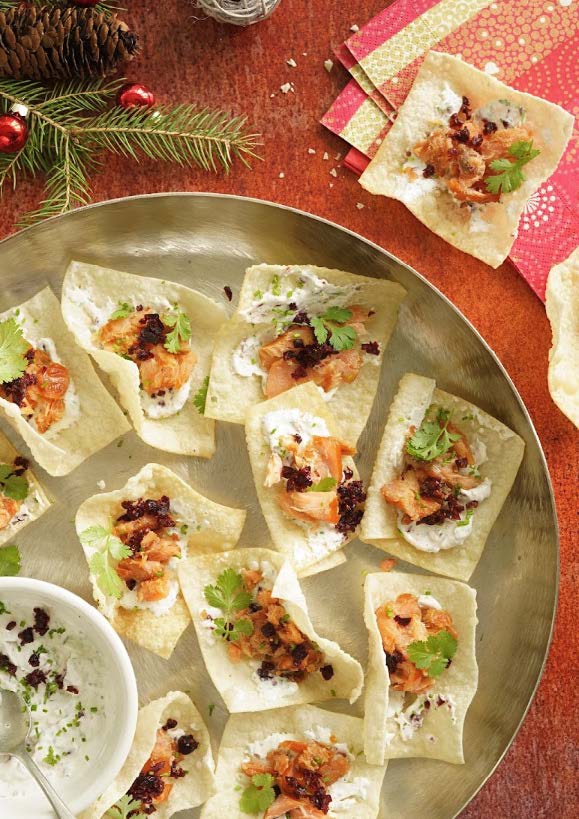 Wontons croustillants, crème fraîche et saumon à l’érable