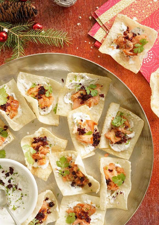 Wontons croustillants, crème fraîche et saumon à l’érable