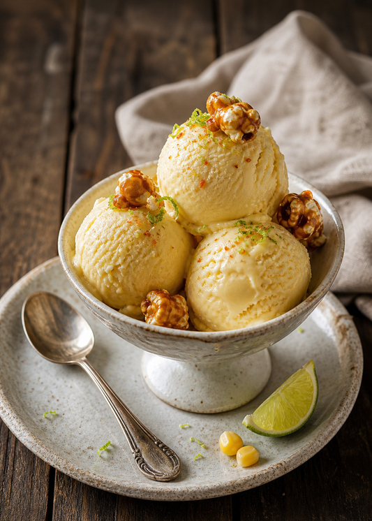 Glace gourmande au maïs et à la lime